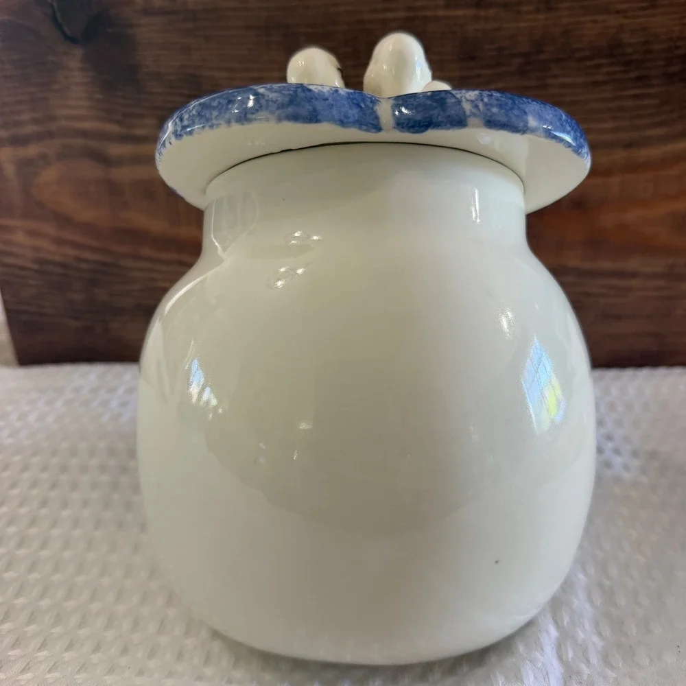 Country Heart Ceramic Duck Canister White Blue Heart Farmhouse CountryLiving Jar
